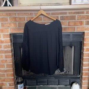 Loft Flowy Top with Black Lace Sleeves